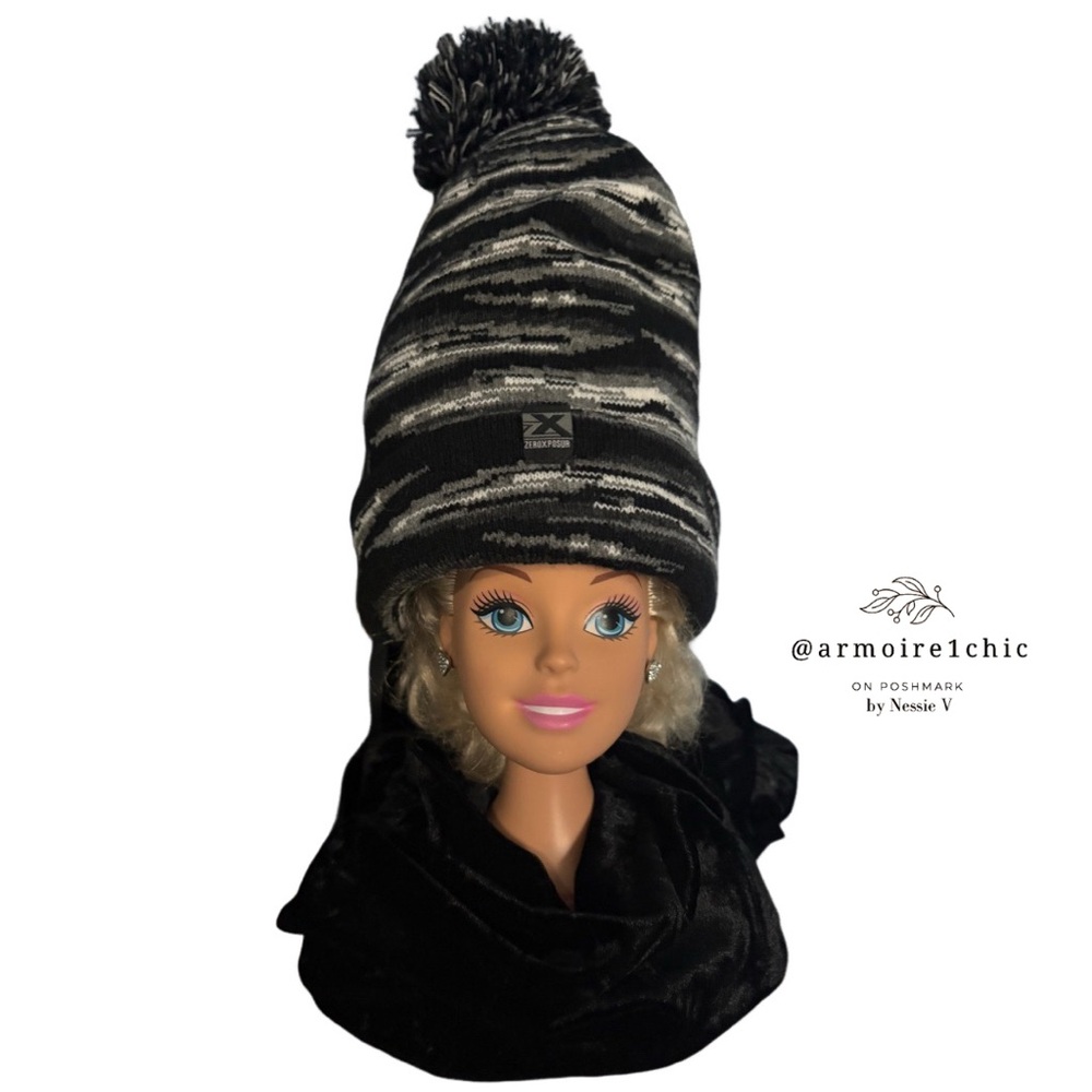 ZEROEXPOSUR | Black White Gray Long Beanie Winter Hat | Women’s Size M